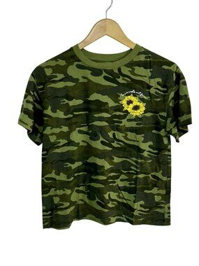 Camo Sunflower Graphic Tee By Awake Small Cotton Blend Womens Top